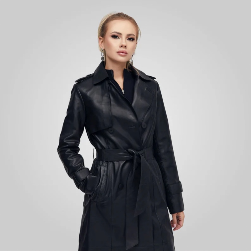 Bod & Christensen •Darcy•  Full Length Leather Trench Coat - Picture 3 of 5